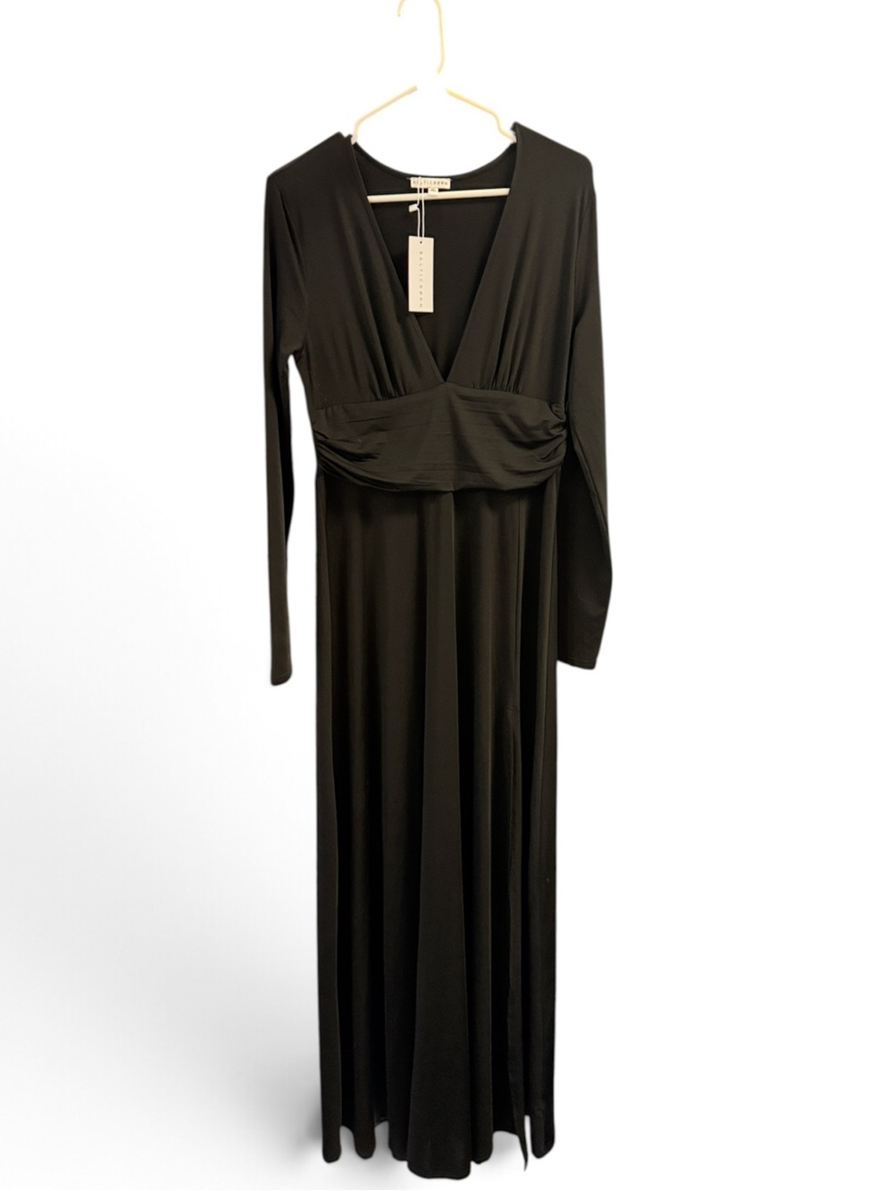 NWT Baltic Born Arianna Black Maxi Dress XL Long Sleeve Deep V Formal